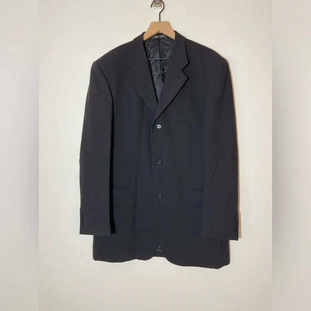 Sergio Valentino Black 3 Button 100% Wool 52 6 L Blazer Jacket Super 100’s